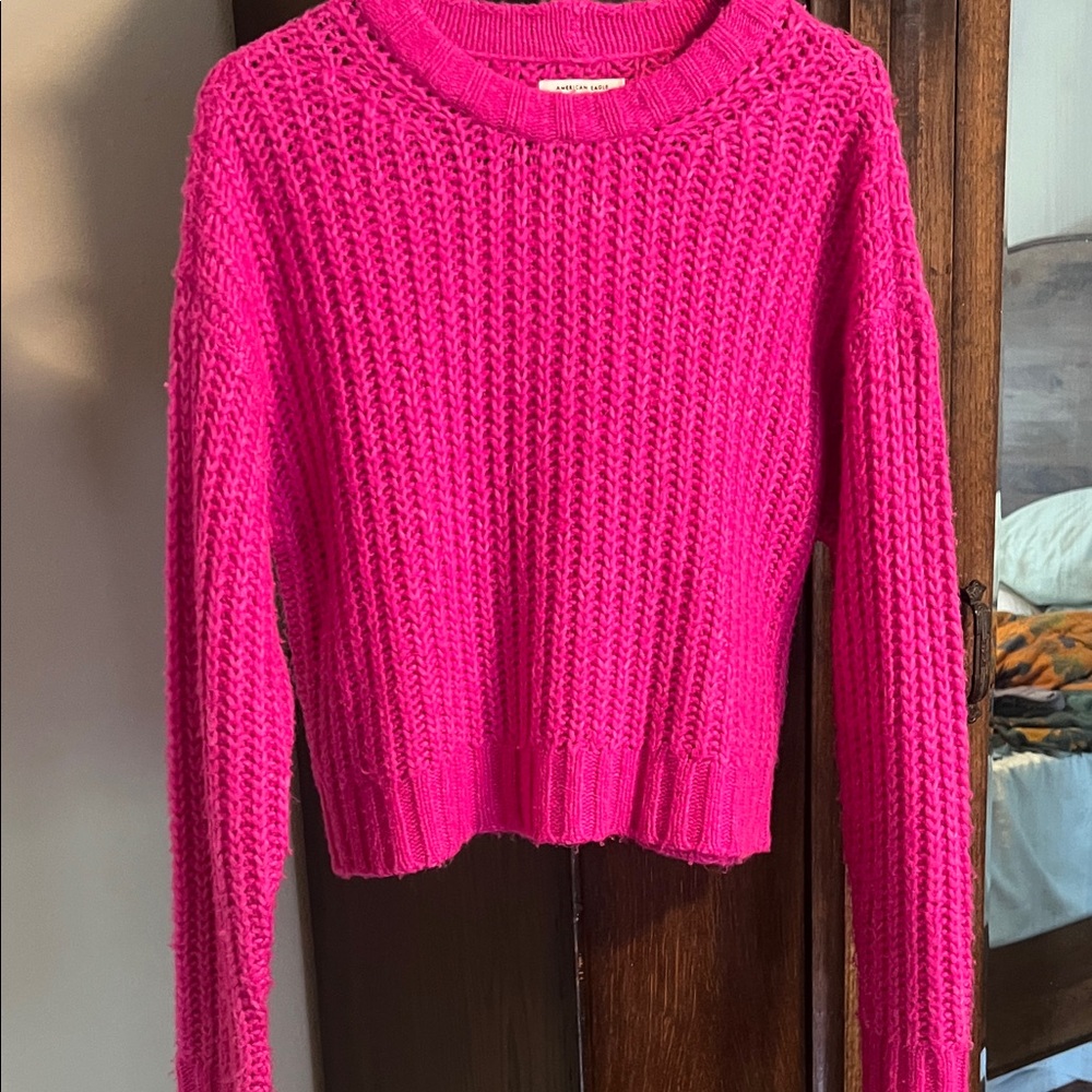 American Eagle Outfitters Bright Pink Crew Neck Sweater